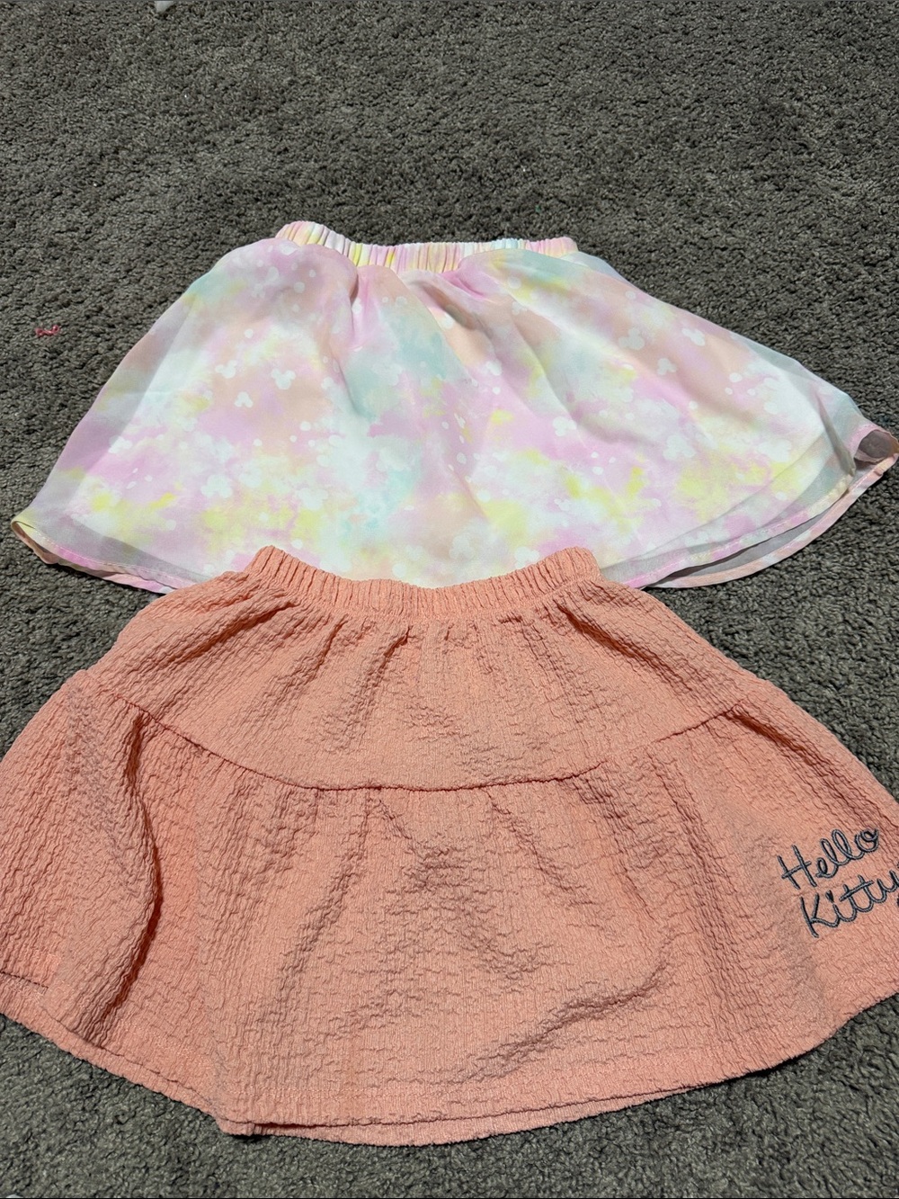 Hello Kitty Peach Tiered Textured Skirt with Pastel Tie-Dye Overlay